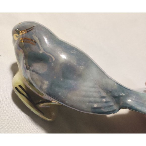 Vintage Blue Yellow Birds Salt & Pepper Shakers Gold Detailed Glossy Porcelain - Picture 11 of 16